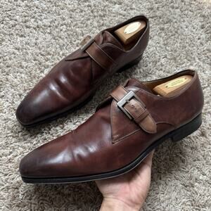 Magnanni Marco II Single Monk Strap Brown Leather Dress Shoes Men's Size 13 M